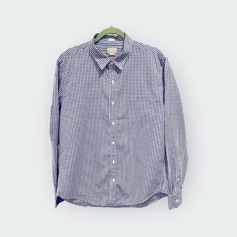J. Crew mens navy and white gingham button down shirt size XL - Picture 1 of 4